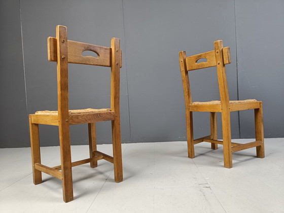 Image 1 of Vintage Oak And Wicker Brutalist Chairs, 1960S