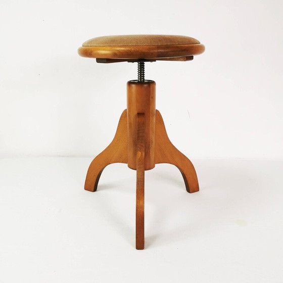 Image 1 of Vintage piano stool in beech wood and velvet, Germany 1970