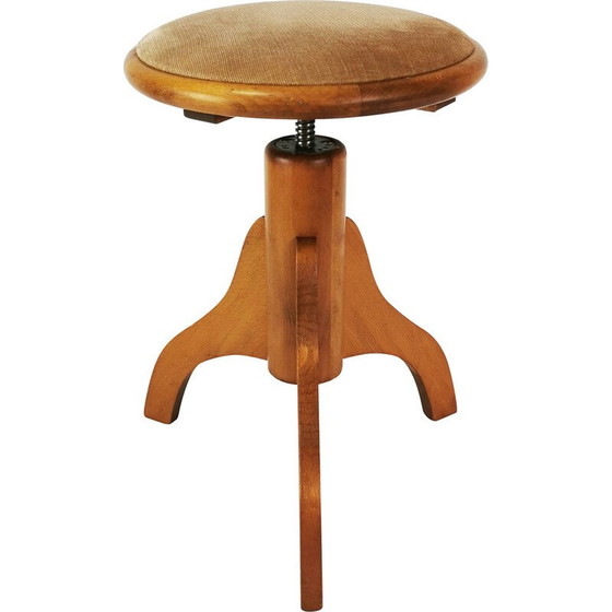 Image 1 of Vintage piano stool in beech wood and velvet, Germany 1970