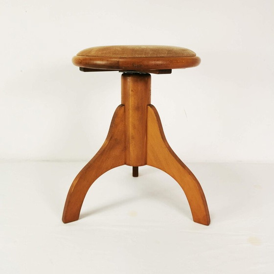 Image 1 of Vintage piano stool in beech wood and velvet, Germany 1970