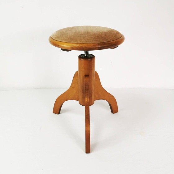 Image 1 of Vintage piano stool in beech wood and velvet, Germany 1970