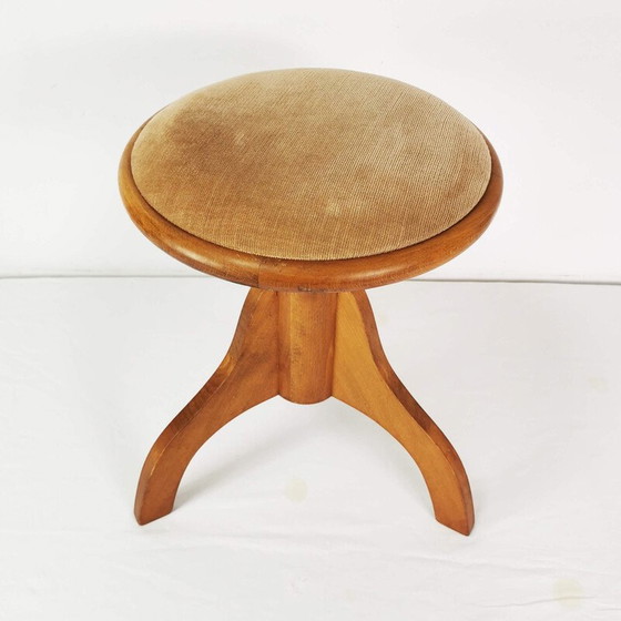Image 1 of Vintage piano stool in beech wood and velvet, Germany 1970