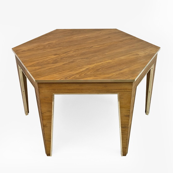 Image 1 of Mid-Century Modern Oak And Brass Extendable Dining Table, Italy, 1970S