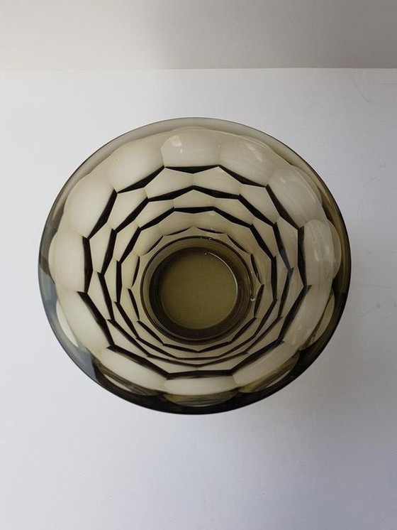Image 1 of Vintage Art Deco Smoked Crystal Vase From Moser Böhmen