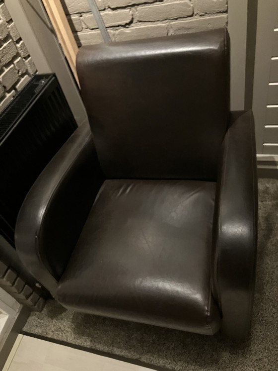 Image 1 of 2x Brown leather club chairs