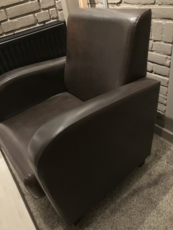 Image 1 of 2x Brown leather club chairs