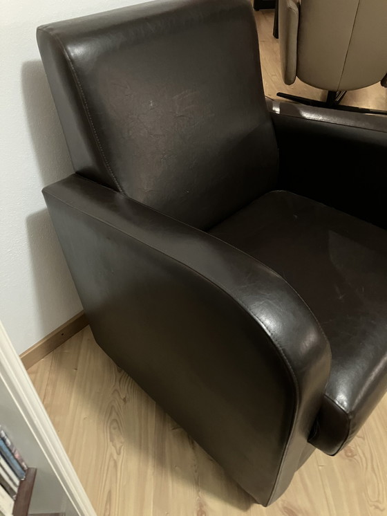 Image 1 of 2x Brown leather club chairs