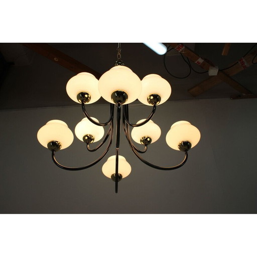 Vintage chandelier in metal, glass and brass, Germany 1990