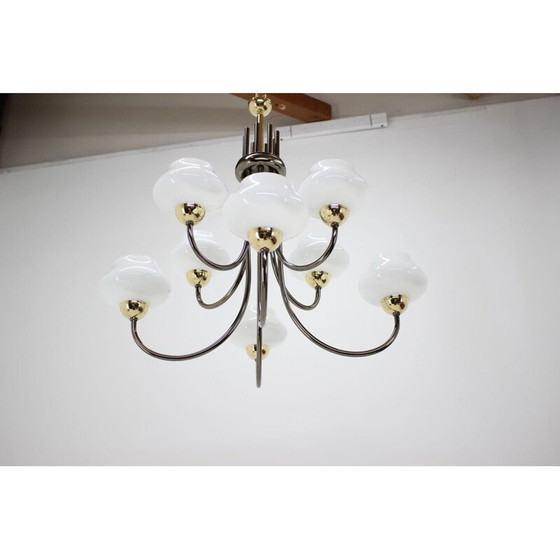 Image 1 of Lampadario vintage in metallo, vetro e ottone, Germania 1990