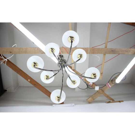 Image 1 of Lampadario vintage in metallo, vetro e ottone, Germania 1990