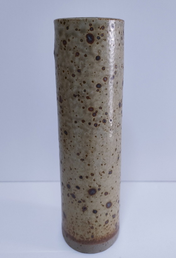 Image 1 of Three Enameled Vintage Stoneware Vases