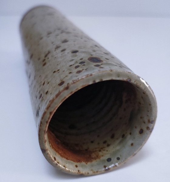 Image 1 of Three Enameled Vintage Stoneware Vases