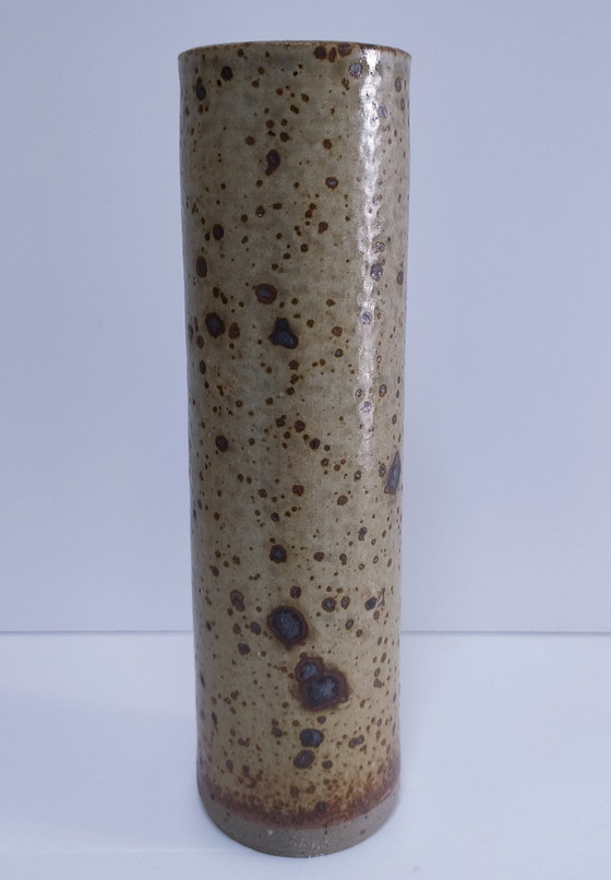 Image 1 of Three Enameled Vintage Stoneware Vases