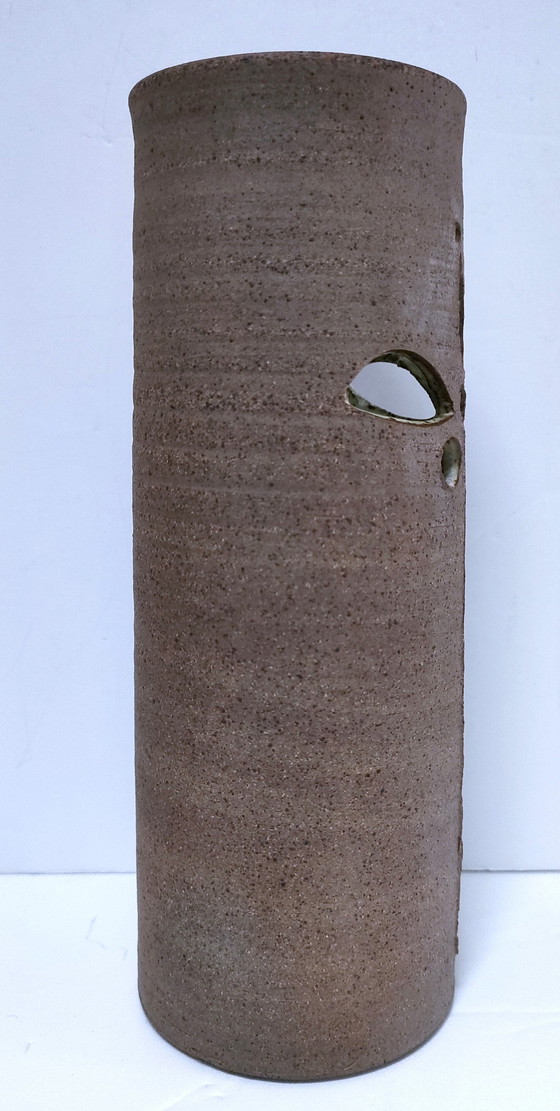 Image 1 of Three Enameled Vintage Stoneware Vases