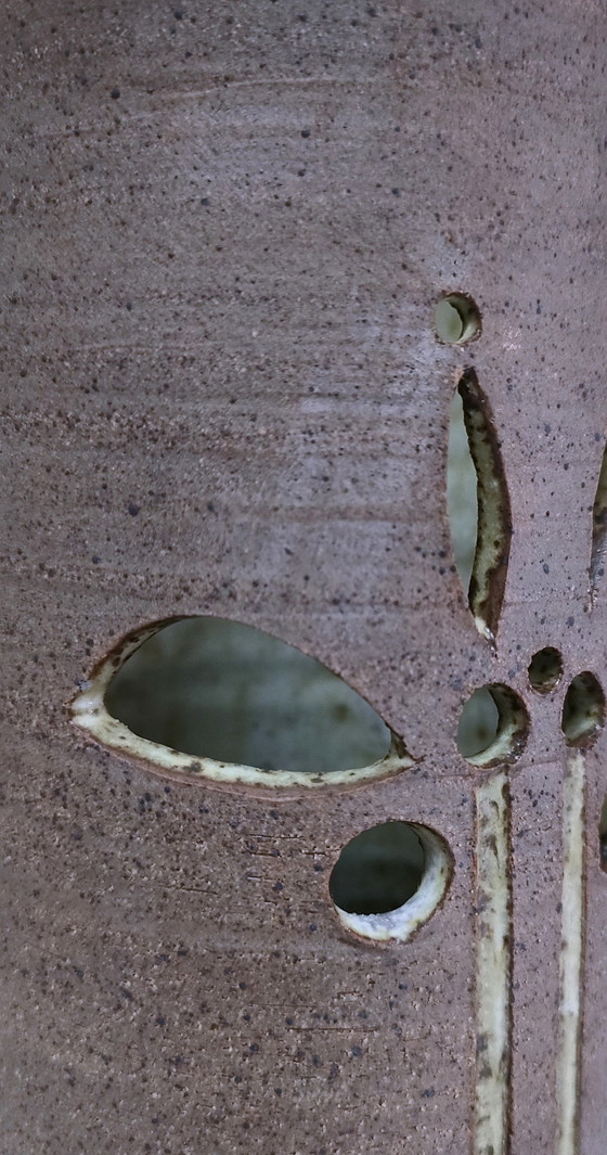 Image 1 of Three Enameled Vintage Stoneware Vases