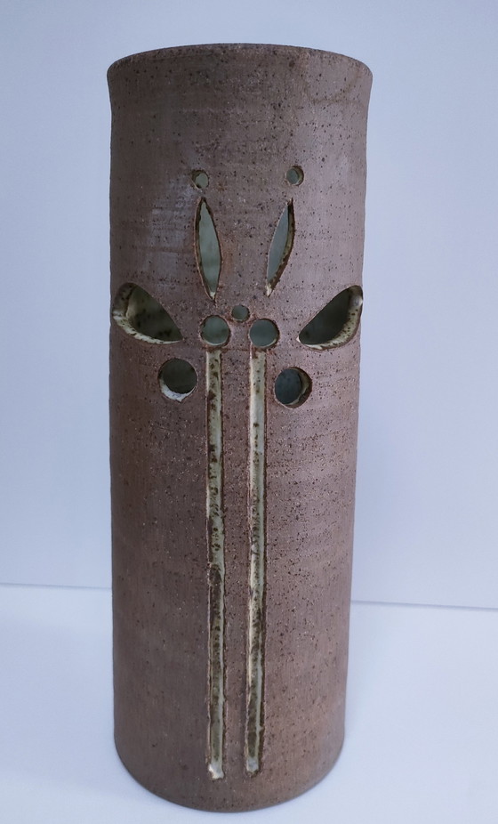 Image 1 of Three Enameled Vintage Stoneware Vases