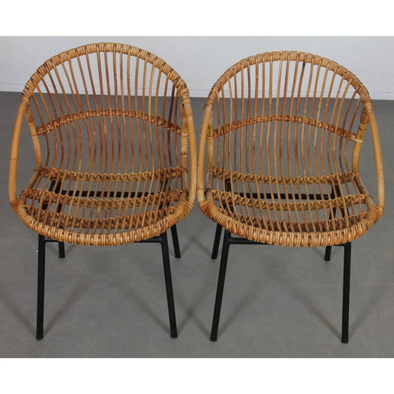 Image 1 of Pair of vintage wood and wicker armchairs by Jan Kalous for Uluv, 1960