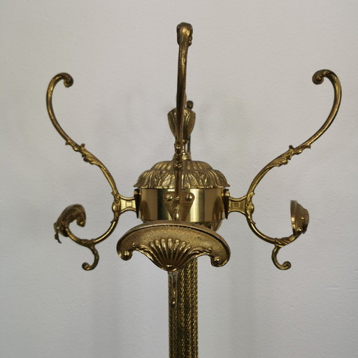 Brass Rococo Standing Coat Rack Hollywood Regency Hall Tree