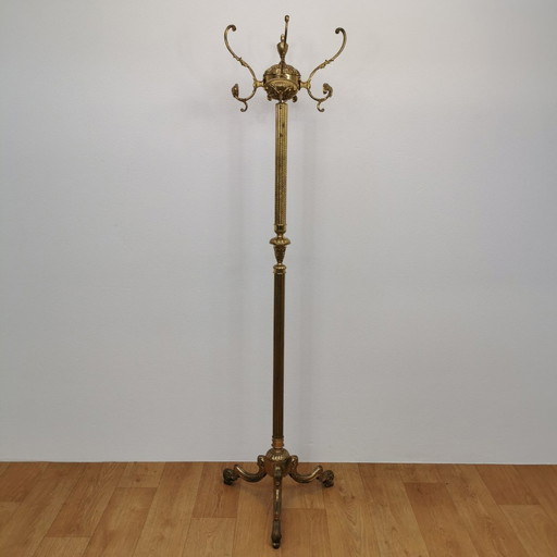 Brass Rococo Standing Coat Rack Hollywood Regency Hall Tree