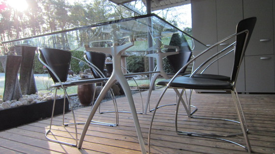 Image 1 of Glass "Rolf Benz "Dining Room Table+5 Leather "Arrben "Chairs.