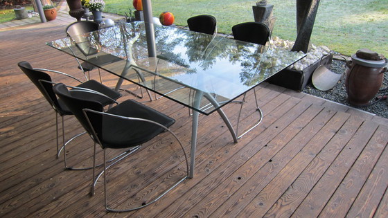 Image 1 of Glass "Rolf Benz "Dining Room Table+5 Leather "Arrben "Chairs.