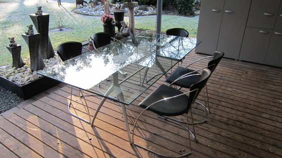 Image 1 of Glass "Rolf Benz "Dining Room Table+5 Leather "Arrben "Chairs.