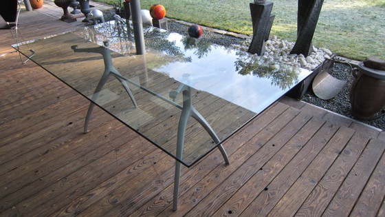 Image 1 of Glass "Rolf Benz "Dining Room Table+5 Leather "Arrben "Chairs.