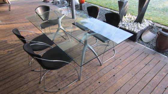 Image 1 of Glass "Rolf Benz "Dining Room Table+5 Leather "Arrben "Chairs.