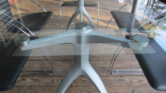 Image 1 of Glass "Rolf Benz "Dining Room Table+5 Leather "Arrben "Chairs.