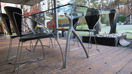 Image 1 of Glass "Rolf Benz "Dining Room Table+5 Leather "Arrben "Chairs.