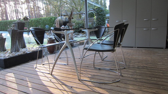 Image 1 of Glass "Rolf Benz "Dining Room Table+5 Leather "Arrben "Chairs.