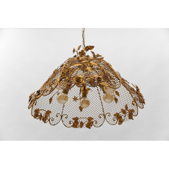 Image 1 of Vintage golden flower pendant lamp by Hans Kögl, Germany 1970