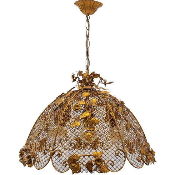 Image 1 of Vintage golden flower pendant lamp by Hans Kögl, Germany 1970