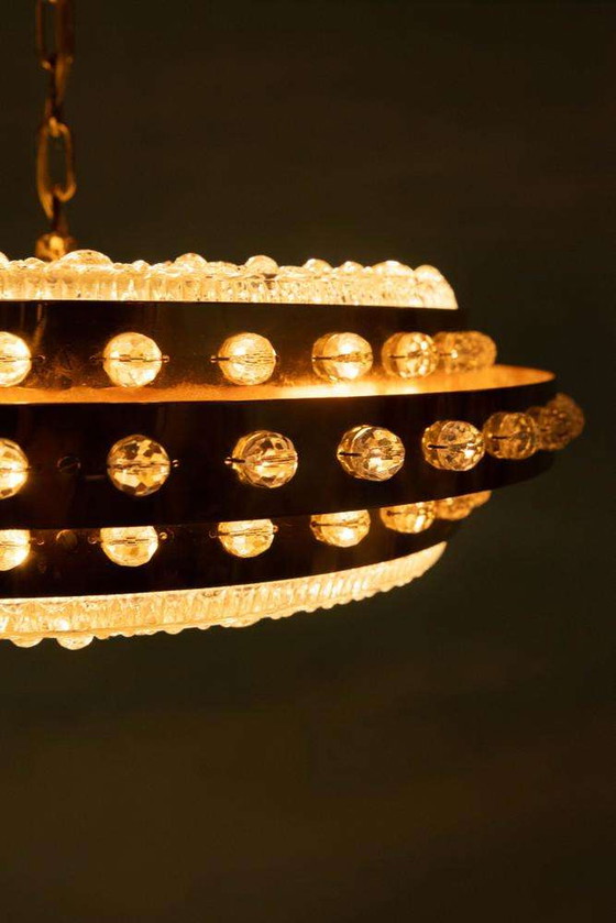 Image 1 of Midmod regency pendant lamp glass and brass, Orrefors Sweden