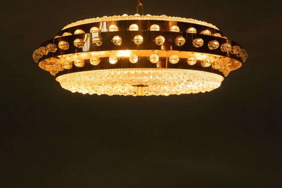 Image 1 of Midmod regency pendant lamp glass and brass, Orrefors Sweden