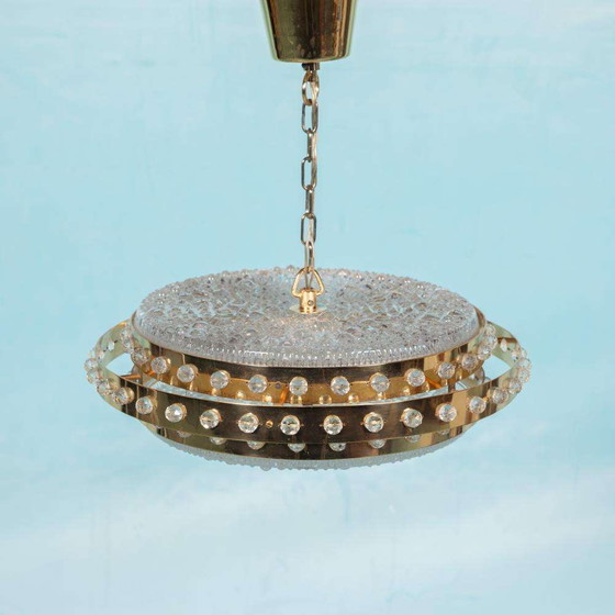 Image 1 of Midmod regency pendant lamp glass and brass, Orrefors Sweden