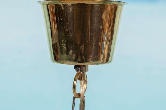 Image 1 of Midmod regency pendant lamp glass and brass, Orrefors Sweden