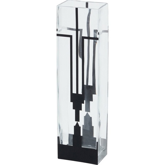Image 1 of Vintage Art Deco vase in transparent and frosted black glass by Anatole Riecke, 1932