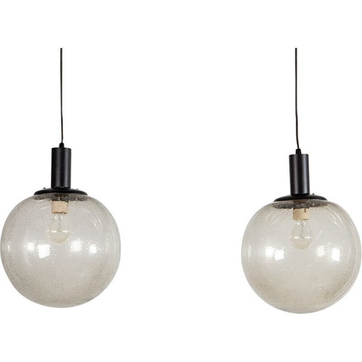 Pair of vintage glass pendant lamp for Limburg Glashutte, Germany 1970