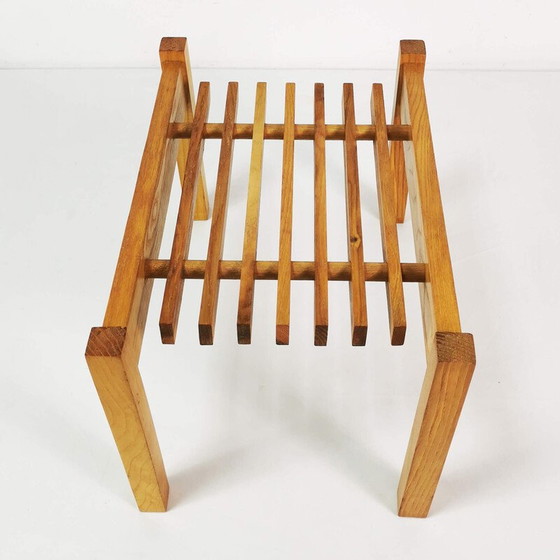 Image 1 of Vintage oak wood flower table, Czechoslovakia 1960