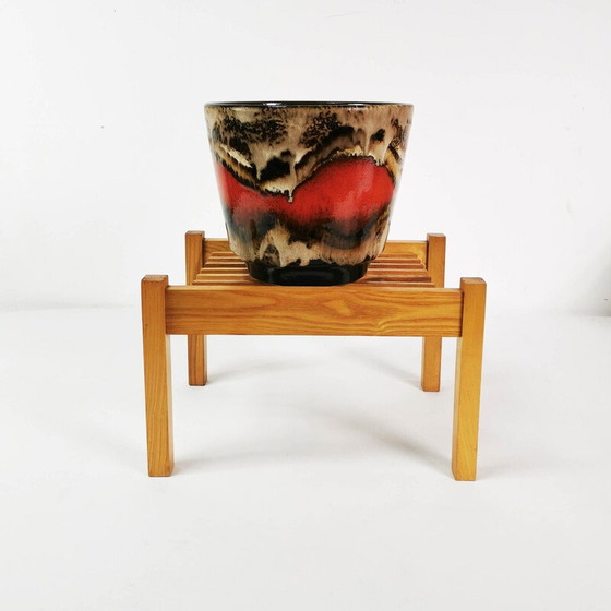Image 1 of Vintage oak wood flower table, Czechoslovakia 1960