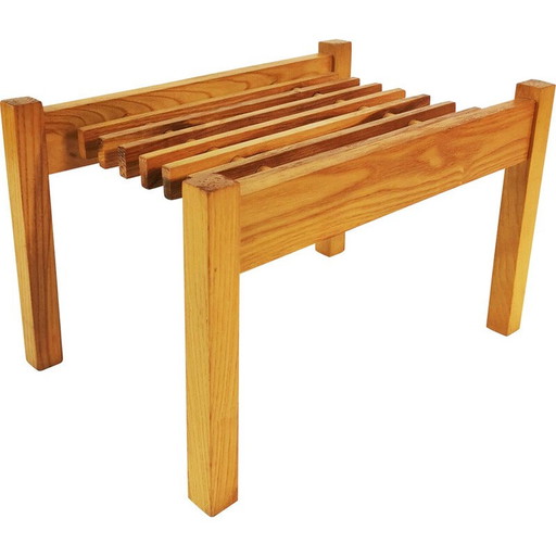 Vintage oak wood flower table, Czechoslovakia 1960