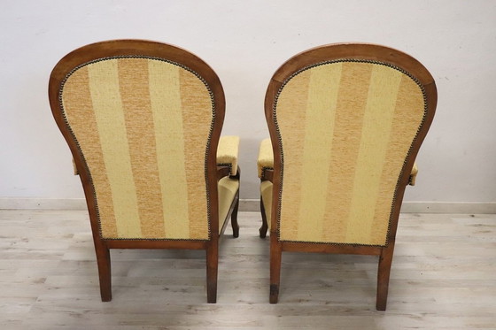 Image 1 of Walnut Reclining Armchairs, Set of 2, 19th Century