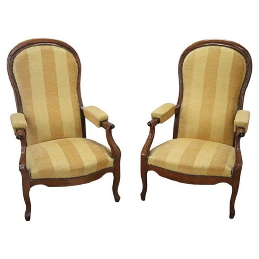 Walnut Reclining Armchairs, Set of 2, 19th Century