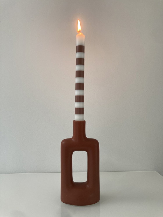 Image 1 of Red Brown Candlestick Of Ceramic By Hestia Design