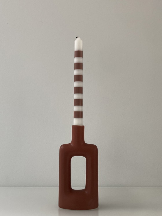 Image 1 of Red Brown Candlestick Of Ceramic By Hestia Design