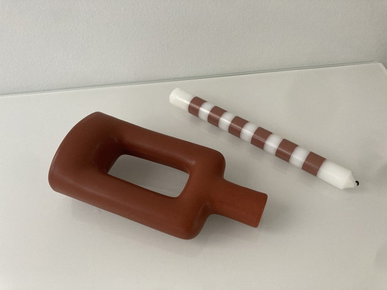 Image 1 of Red Brown Candlestick Of Ceramic By Hestia Design