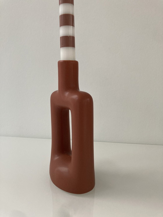 Image 1 of Red Brown Candlestick Of Ceramic By Hestia Design