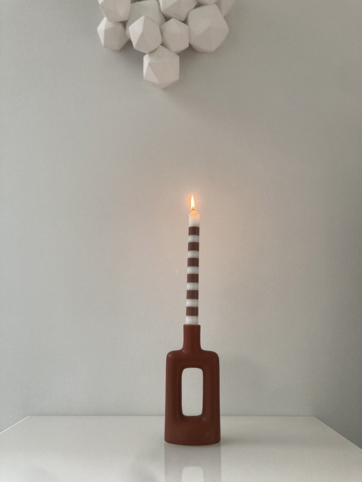 Red Brown Candlestick Of Ceramic By Hestia Design