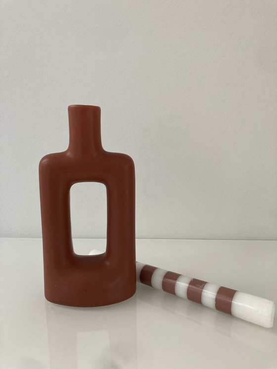 Image 1 of Red Brown Candlestick Of Ceramic By Hestia Design